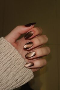 Matte Brown Cat-Eye Nails