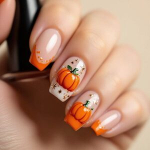 Pumpkin Peeking Nail Design