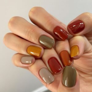 Short Skittle Nails in Fall Tones
