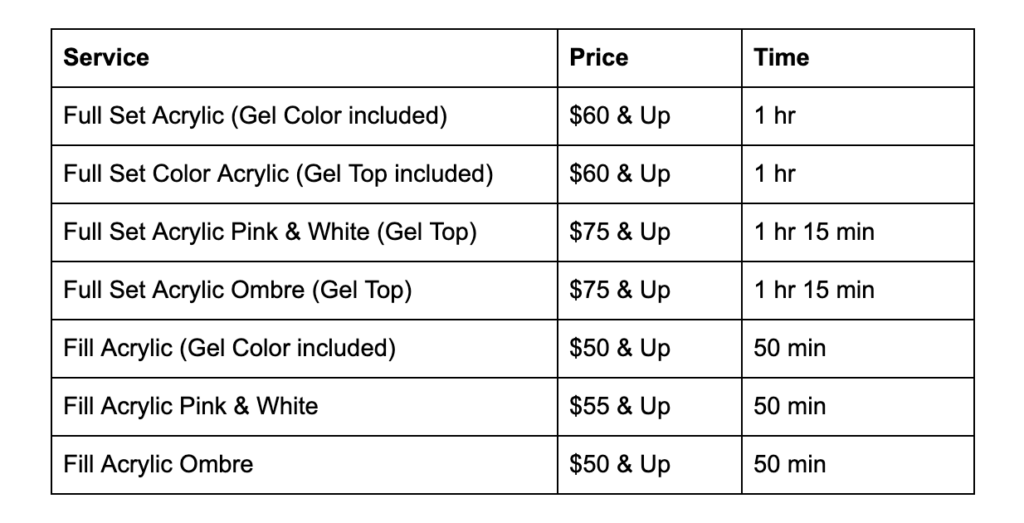Our acrylic pricing